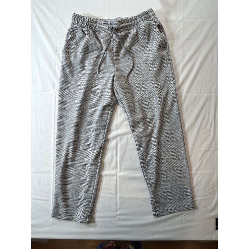A New Day Grey Glen Plaid Drawstring Elastic Waist Straight Leg Pants Size M